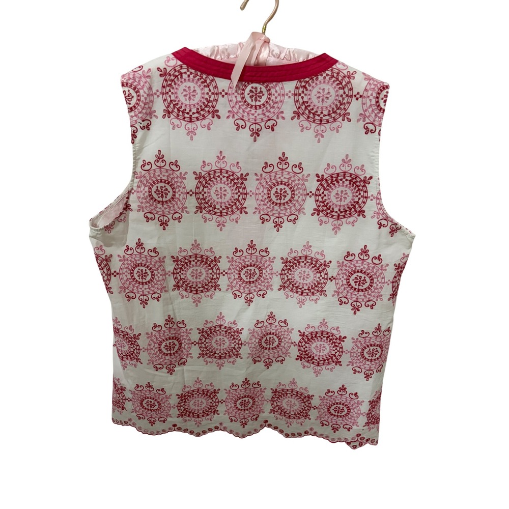 Talbots Plus Womens 2X Pink Red Medallion Embroidered Cotton Sleeveless Top Tank - Picture 2 of 7